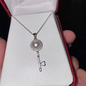 Pearl CZ Key Necklace